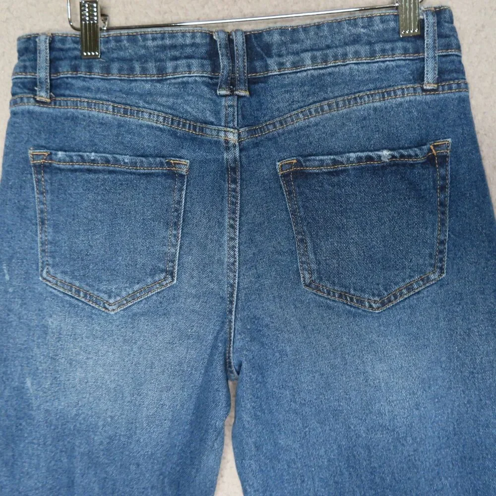 Knox Rose Jeans 8 Blue Embroidered Chevron Stripe Ankle Mid‎ Rise Distressed - Picture 4 of 10
